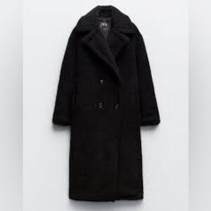 Zara Long Fleece Coat - Black XL